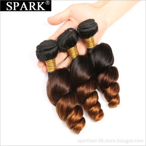 Spark Ombre Loose Wave Bundles with Closure 10A Brazilian Ombre Weave Human Hair Bundle   1b/4/30 with 4x4 Lace Closure